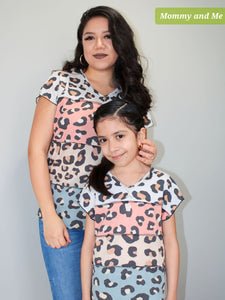 Mommy and Me Peach Leopard Girl's Top