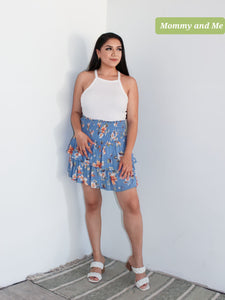 Mom Floral Tiered Skirt With Smocked Panel Waist