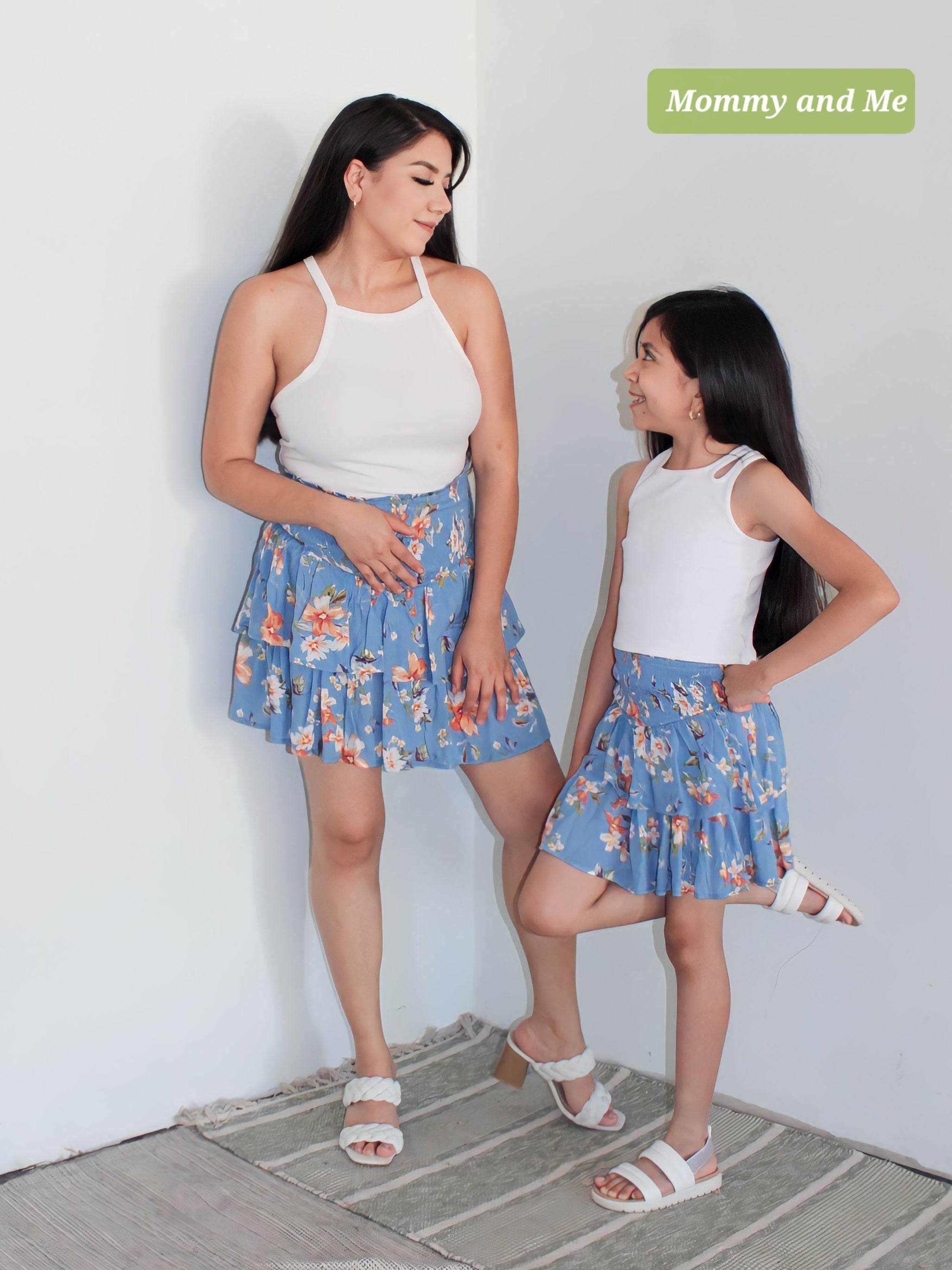 Mom Floral Tiered Skirt With Smocked Panel Waist