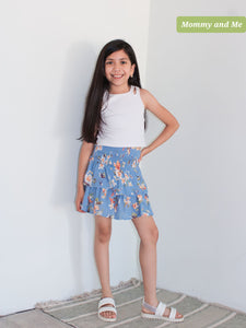Girls Floral Tiered Skirt With Smocked Panel Waist