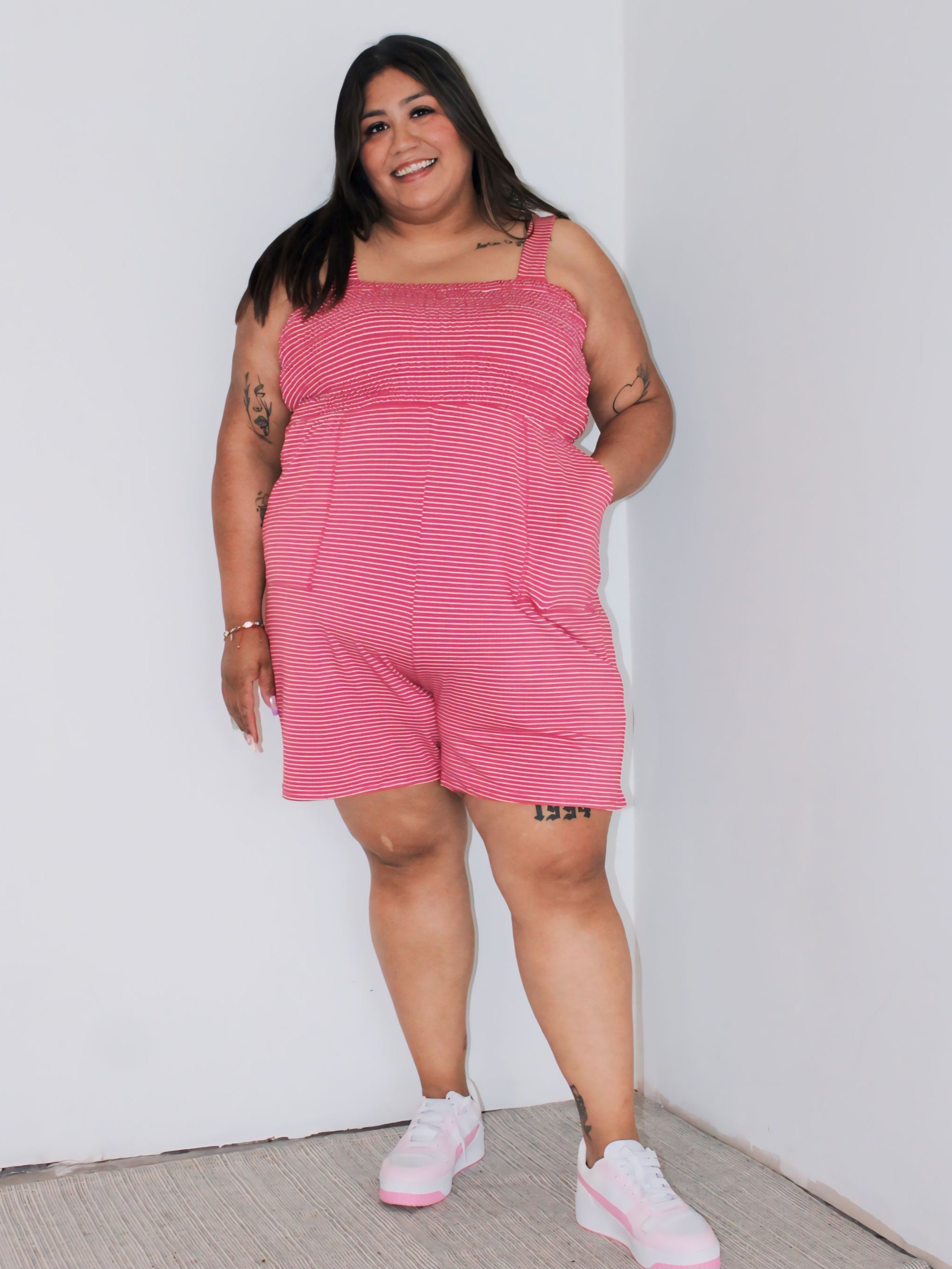 Plus Size Smocked Romper in Rose