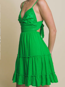 The Crochet Dream Tie-Back Dress in Green