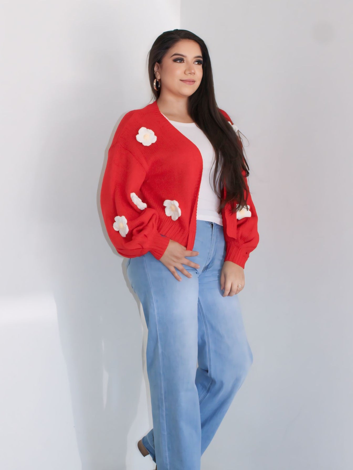 Valeria's 3D Flower Cardigan in Red