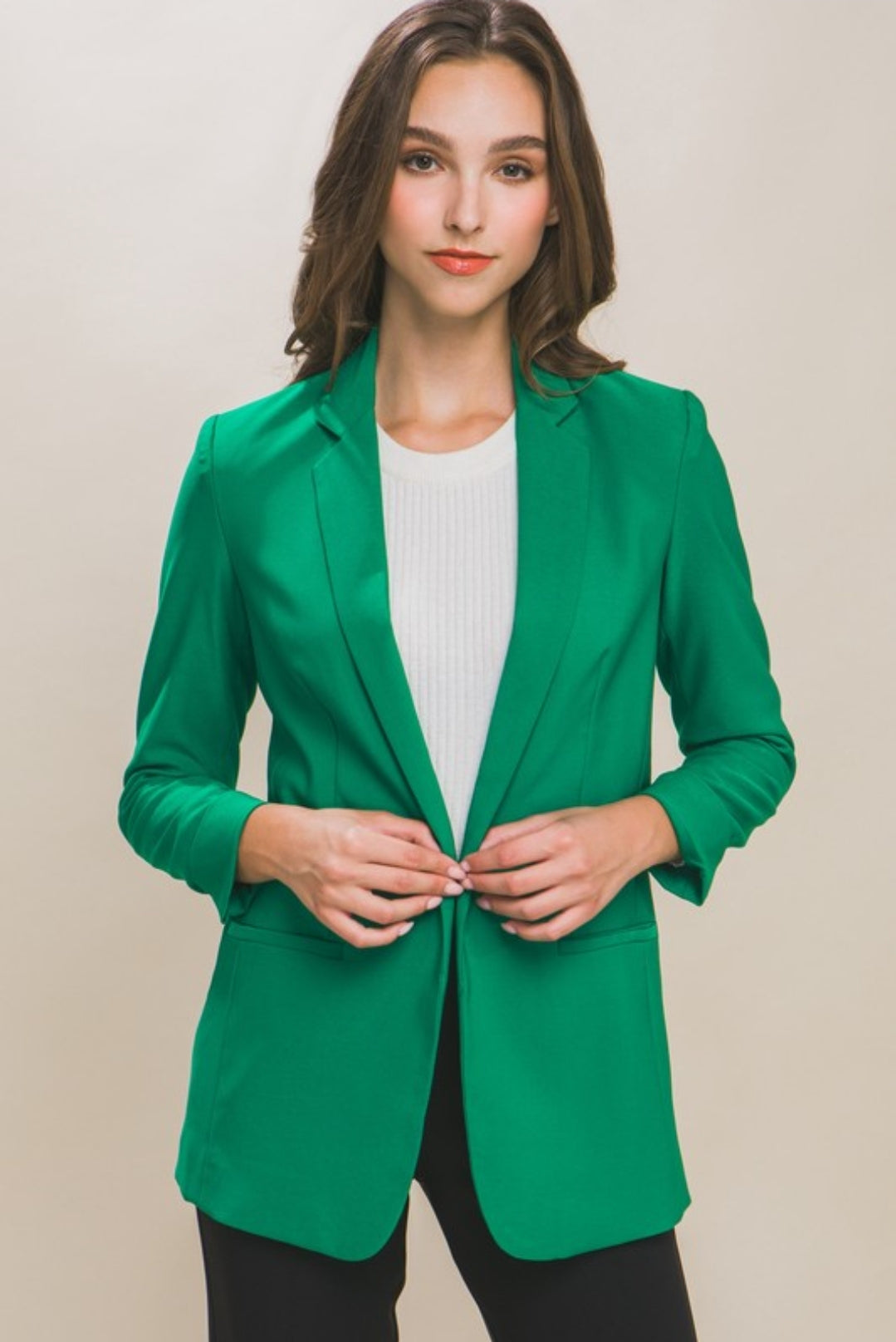 Woven Solid Vertigo Blazer in Green