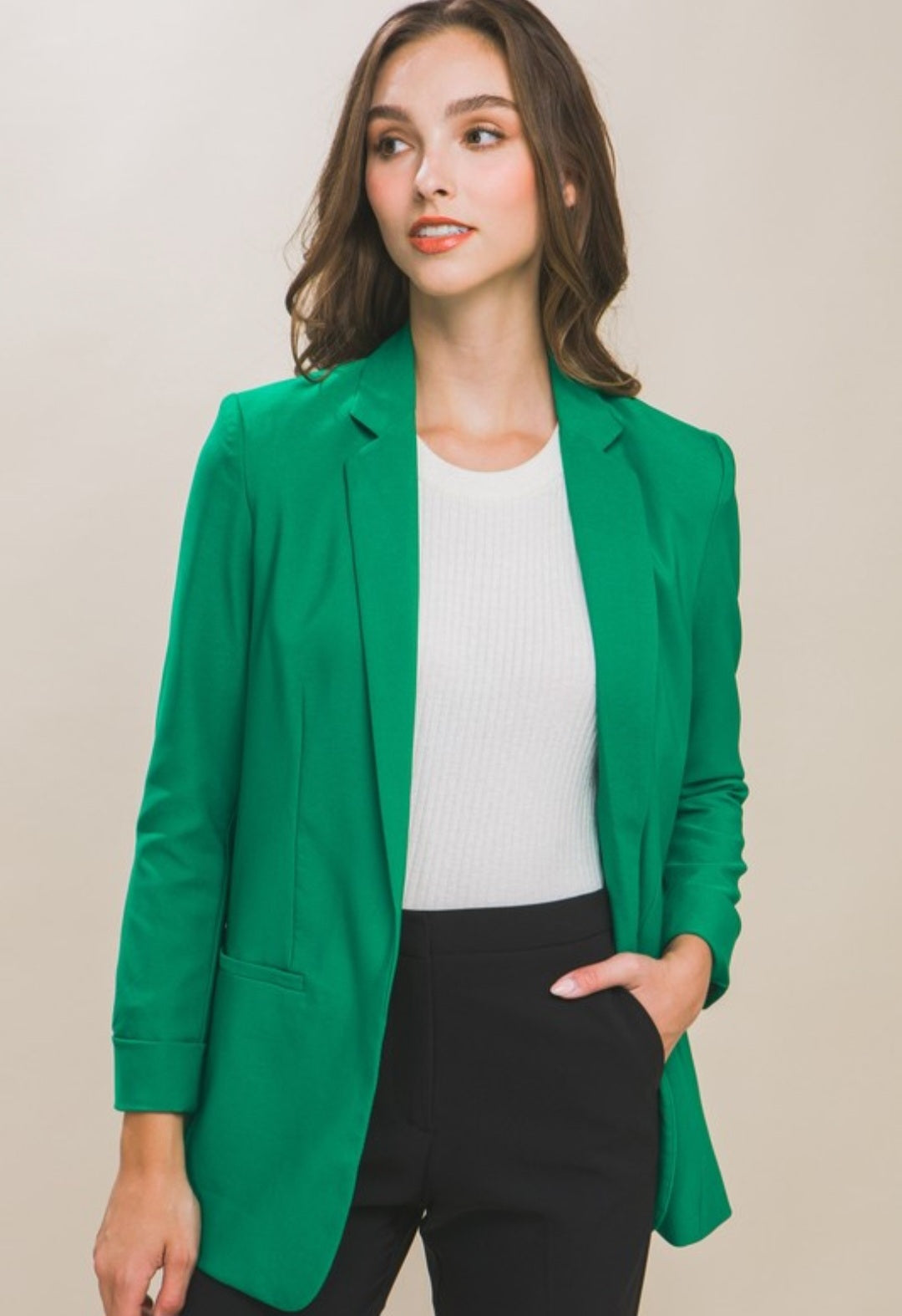 Woven Solid Vertigo Blazer in Green