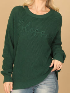 Hunter Green Chunky "Blessed" Sweater