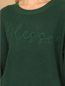 Hunter Green Chunky "Blessed" Sweater