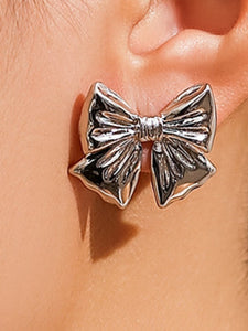 Trendy Silver Bow Knot Stud Earrings