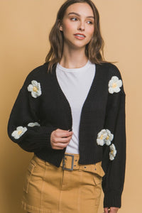 Valeria's 3D Flower Cardigan in Black