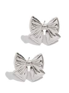 Trendy Silver Bow Knot Stud Earrings