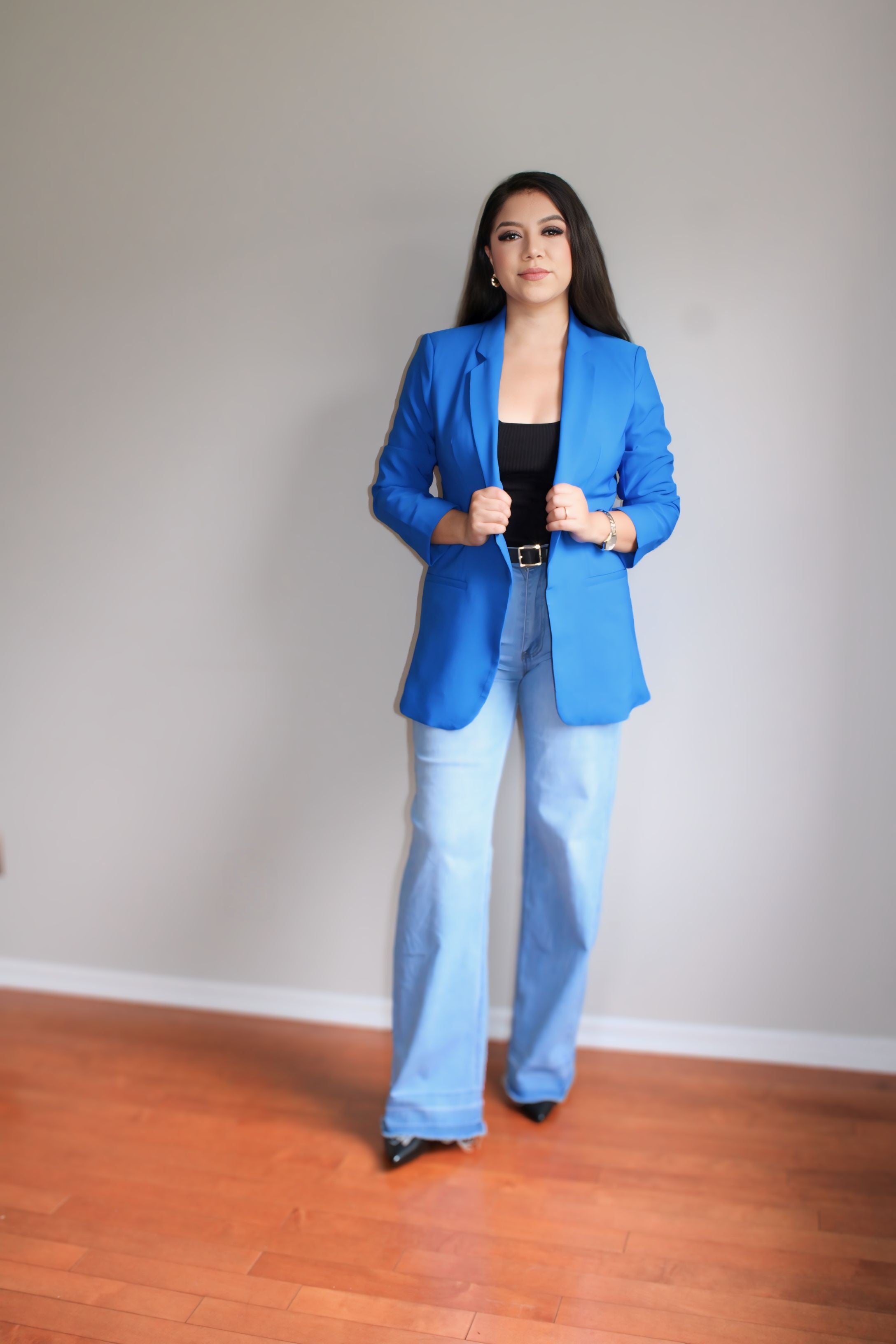 Woven Solid Vertigo Blazer in Azure