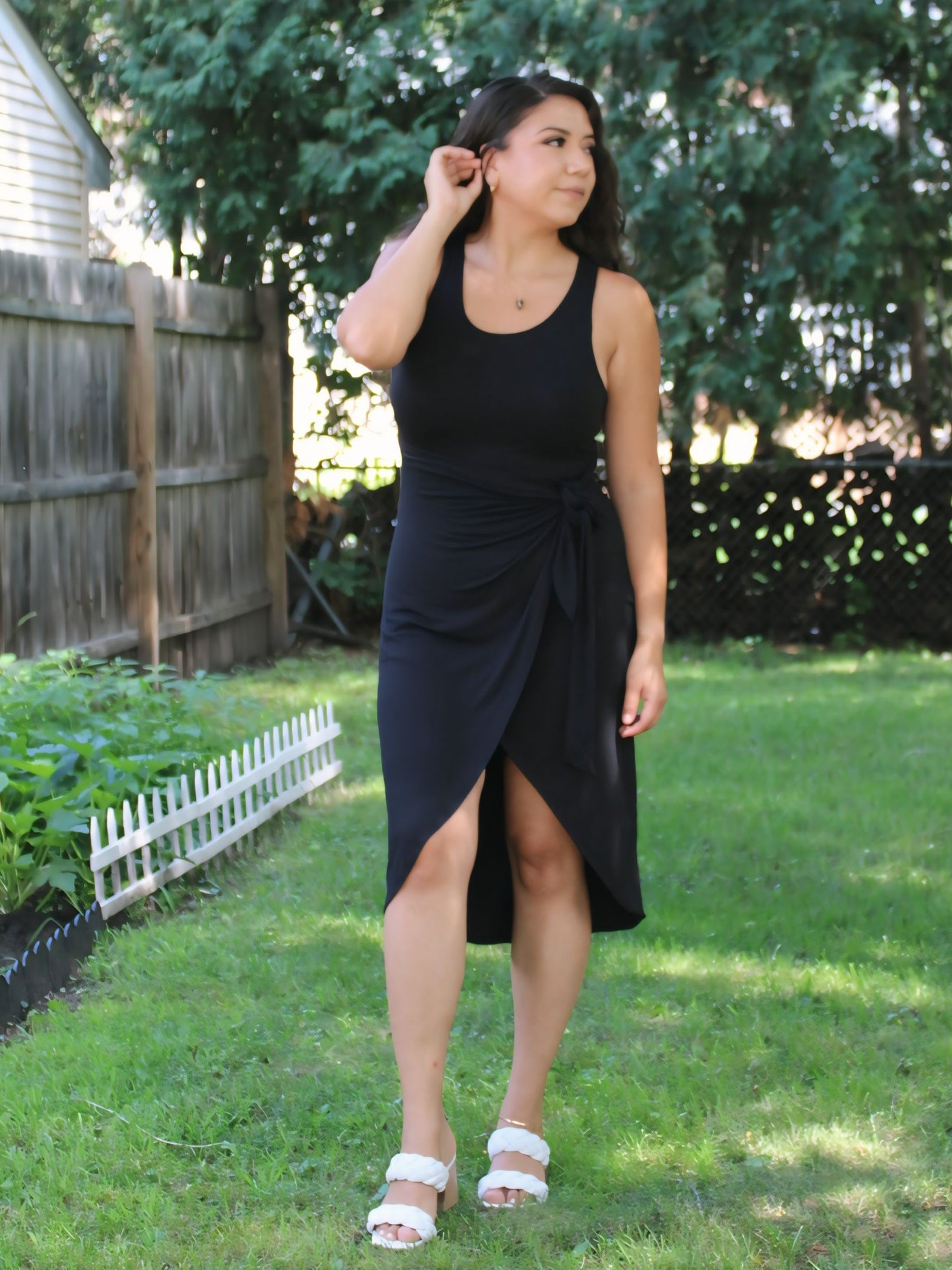 Alanis Wrap Midi Dress in Black