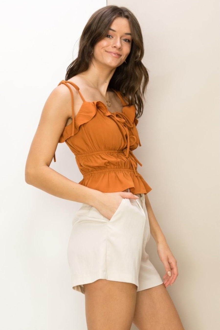 Oh Darling Tie-Shoulder Peplum Top