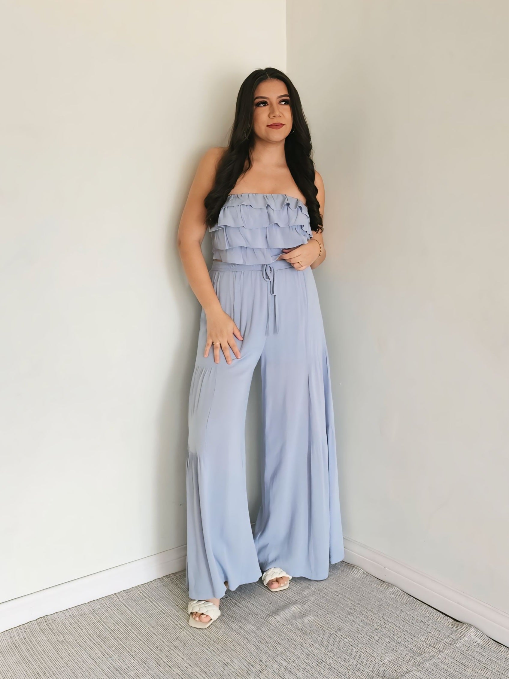 Breezy Ruffle Strapless Set in Blue
