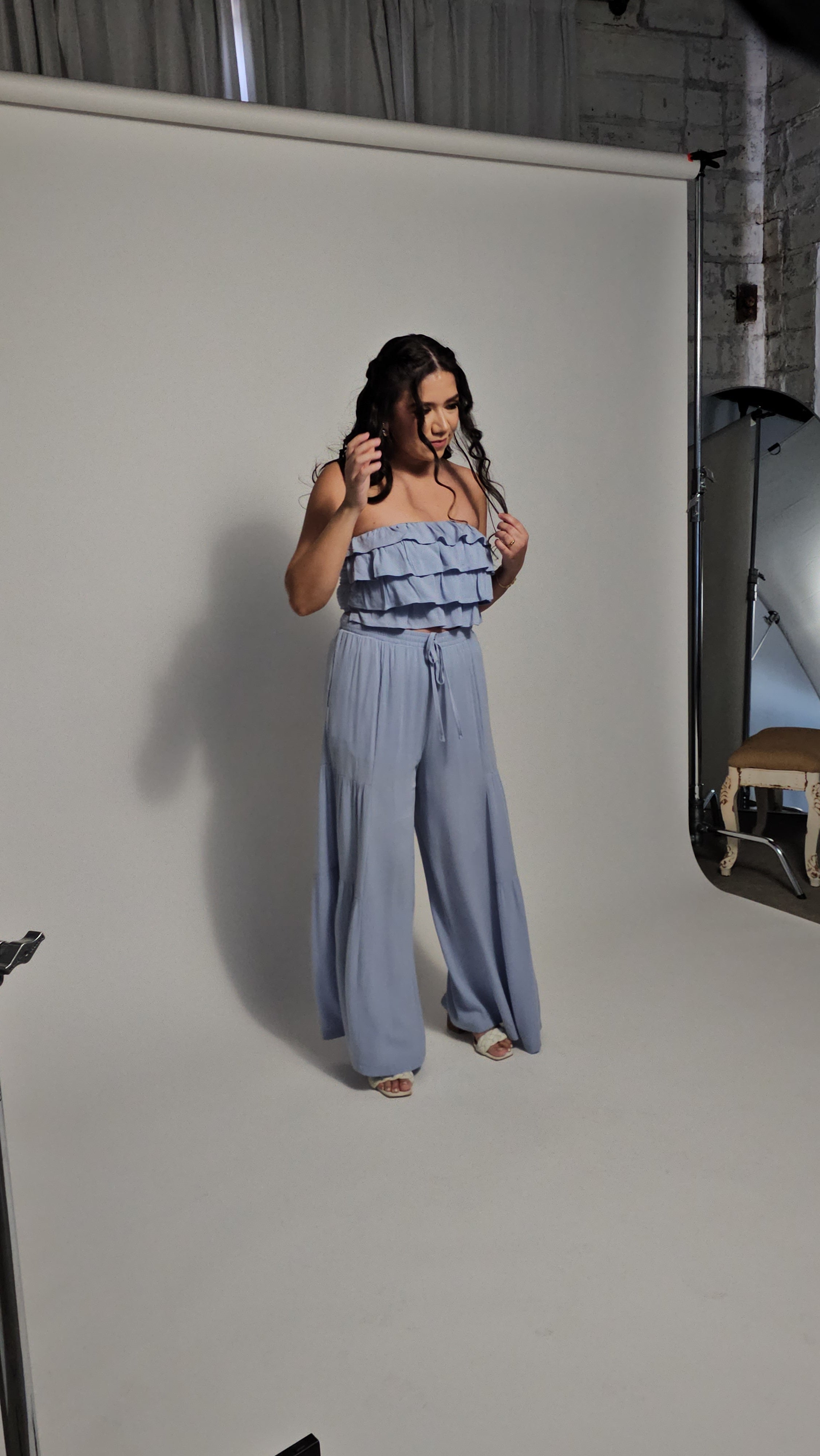 Breezy Ruffle Strapless Set in Blue