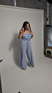 Breezy Ruffle Strapless Set in Blue