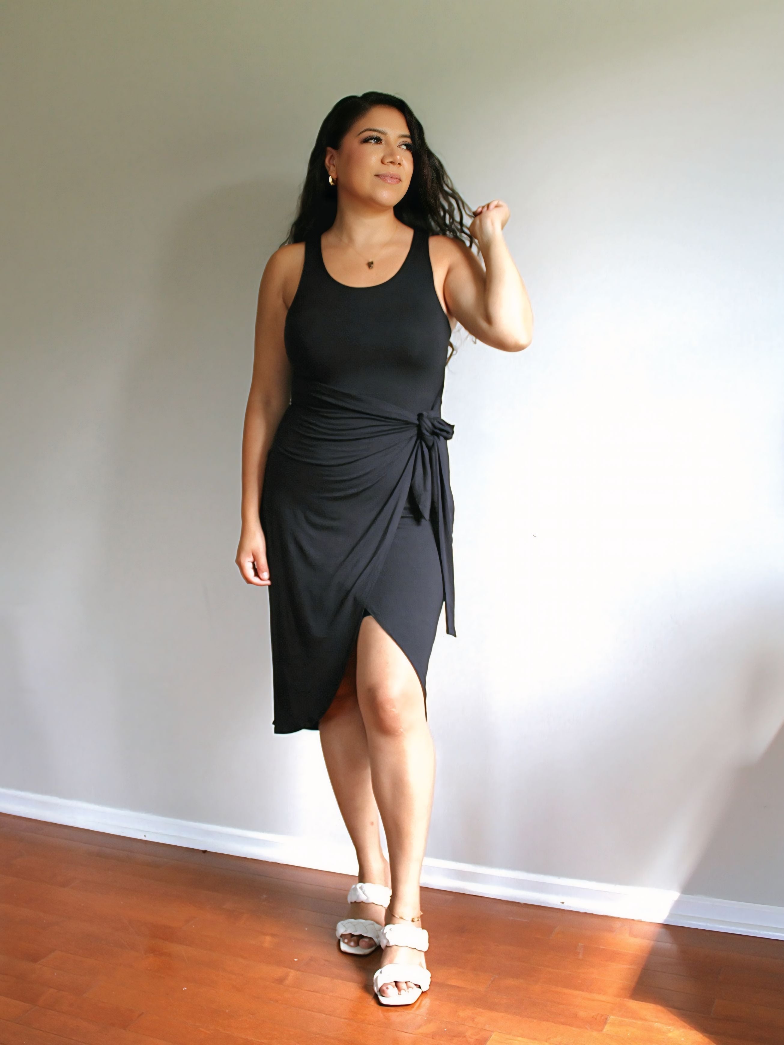 Alanis Wrap Midi Dress in Black