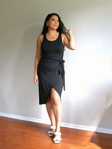 Alanis Wrap Midi Dress in Black