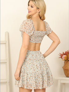 Ivet's Mint Back Cut Floral Mini Dress