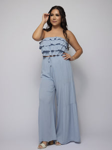 Breezy Ruffle Strapless Set in Blue