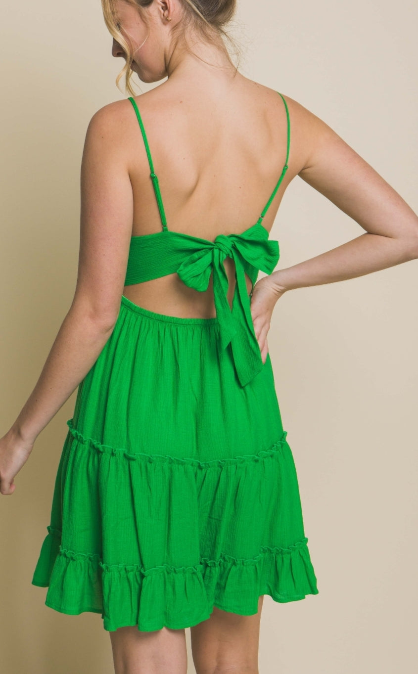 The Crochet Dream Tie-Back Dress in Green