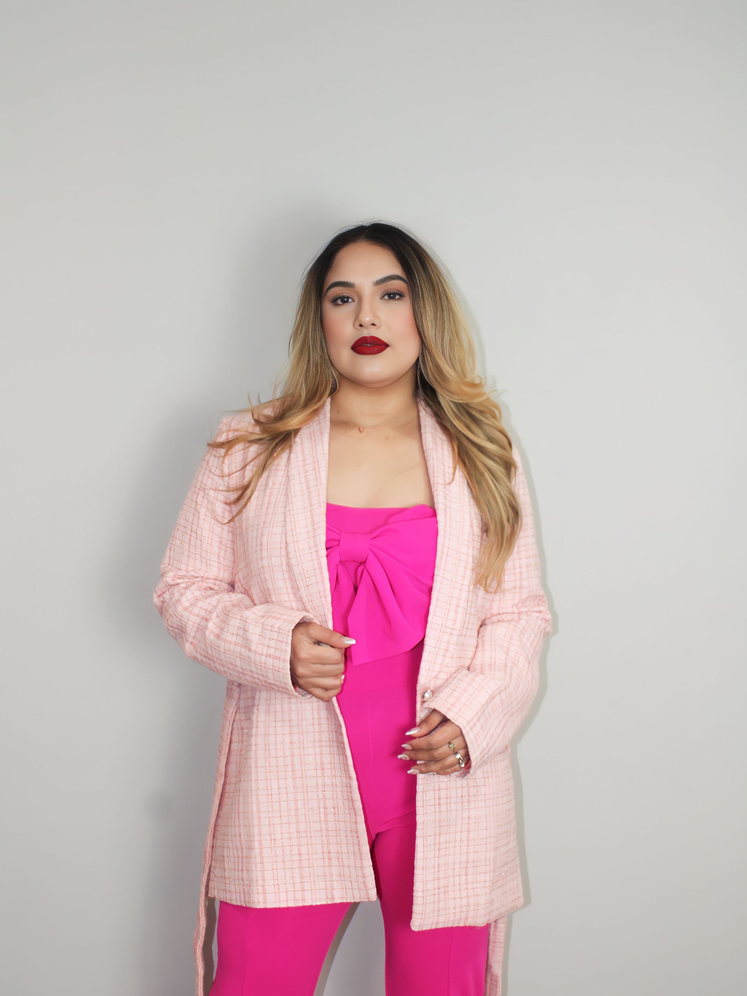 Sweet Pink Rose Tweed Blazer